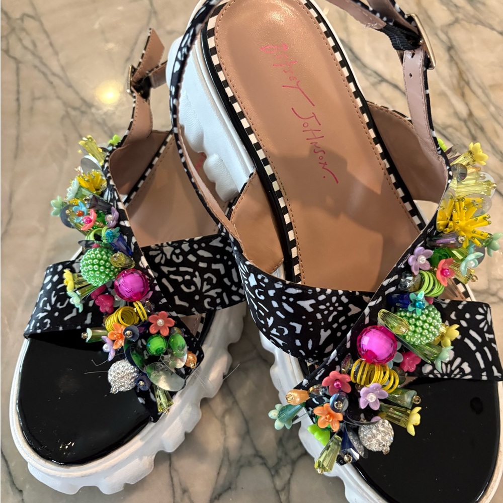 Betsey Johnson Black and White Floral Sandals